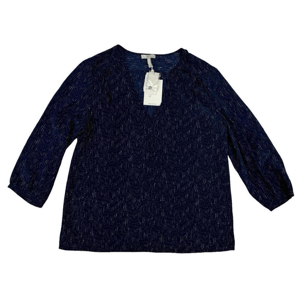 Joie Willy Silk V-Neck Patterned Blouse Dark Navy Size S